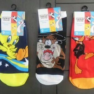 Looney Tunes Ankle High Socks, 3 Pairs Size 9-11